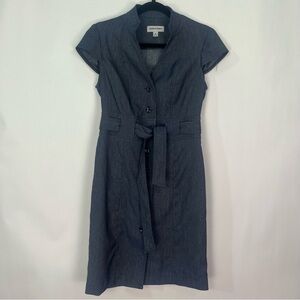 Shelby and Palmer Denim- Like Button Down Belted Dress Cap sleeves Sz 6